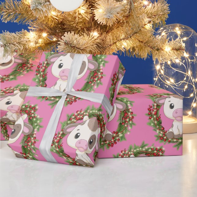 Papier Cadeau Couronne de Noël de la vache mignonne (Vacances)