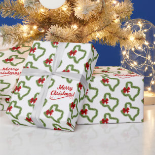 Papier Cadeau Couronne de Noël du Texas avec Bow rouge