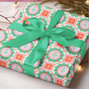Papier Cadeau Couronne de Noël Moderne Cadeaux Boules Géométriqu