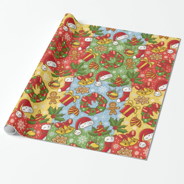 Papier Cadeau Couronne de Noël, Ornements de Noël, Casquette de  (Déroulé)