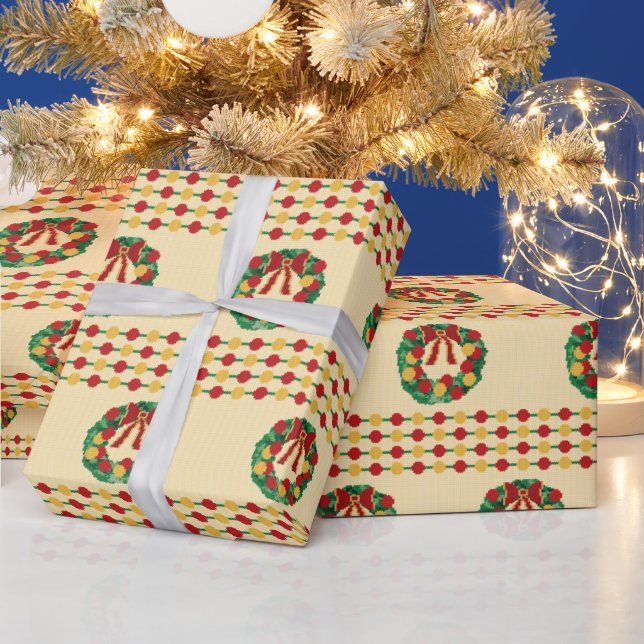 Papier Cadeau Couronne de Noël tricotée (Vacances)