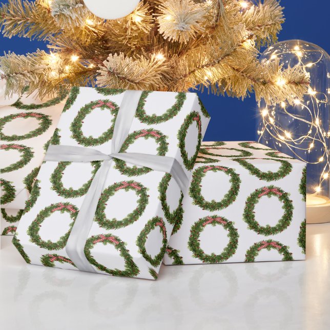 Papier Cadeau Couronne de pin de Noël avec arc (Vacances)