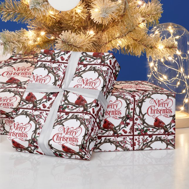 Papier Cadeau Couronne de vacances de Noël Cardinal Baies Rouges (Vacances)