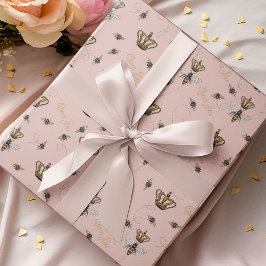 Papier Cadeau Couronne d'or d'abeille rose moderne