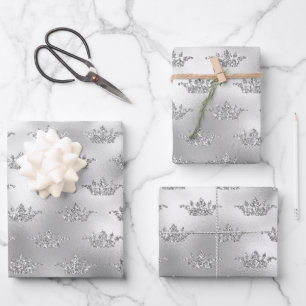 Papier Cadeau Couronne en feuille de faux argent de style glamou