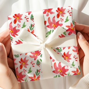 Papier Cadeau Couronne florale aquarelle rouge Noël