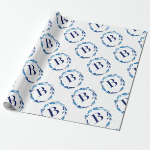 Papier Cadeau Couronne florale bleue 'B'