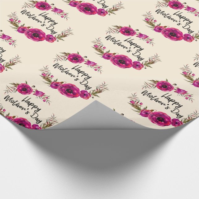 Papier Cadeau Couronne florale de Pavots Fuchsia Joyeuse Fête de (Coin)