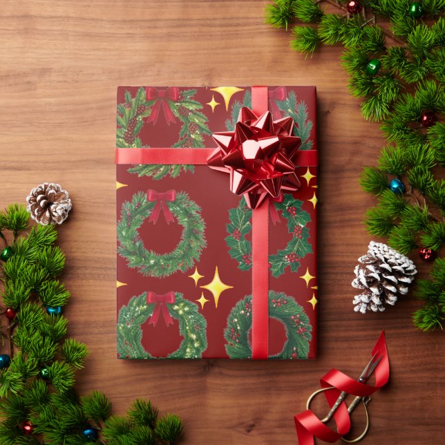 Papier Cadeau Couronne rouge de Noël (Cadeau de vacances)