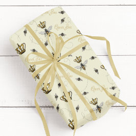 Papier Cadeau Couronne Royale Élégante en Or Reine Abeille