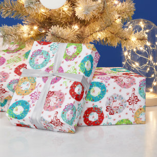 Papier Cadeau Couronnes rétro - Starsburst rouge - Noël
