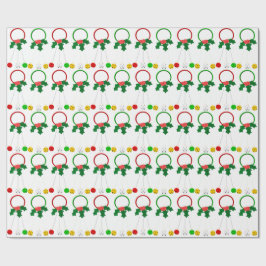 Papier Cadeau Couronnes rouges et vertes Papier blanc