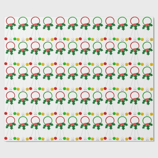 Papier Cadeau Couronnes rouges et vertes Papier blanc (Plat)