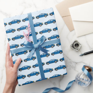Papier Cadeau Course Voitures Course Retro Bleu Anniversaire Enf
