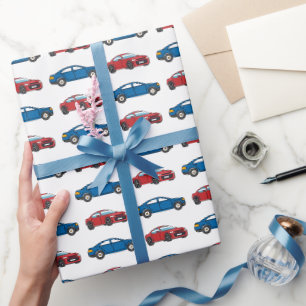 Papier Cadeau Course Voitures Course Retro Bleu Anniversaire Enf