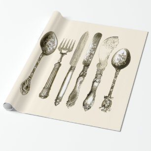 Papier Cadeau Couverts vintages dinant le papier d'emballage