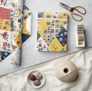 Papier Cadeau Couverture à carreaux bleus jaunes rouges Gingham 