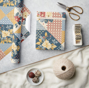 Papier Cadeau Couverture à carreaux bleus jaunes rouges Gingham 