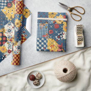 Papier Cadeau Couverture à carreaux bleus jaunes rouges Gingham