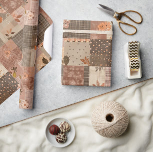Papier Cadeau Couverture Marron Gingham Campagnard Floral