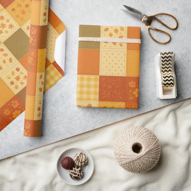 Papier Cadeau Couverture Patchwork en Terracotta Maison de Ferme (Artisanat)