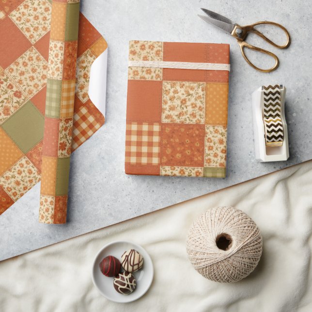 Papier Cadeau Couverture Patchwork en Terracotta Maison de Ferme (Artisanat)