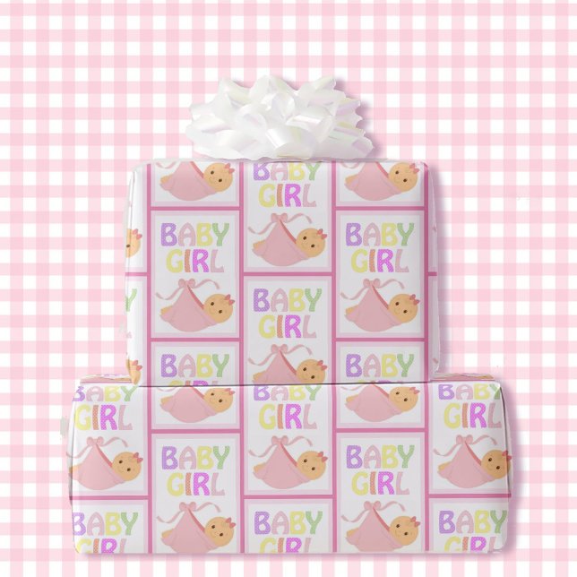 Papier Cadeau Couverture rose Fille Baby shower mignonne Pastel (Créateur téléchargé)