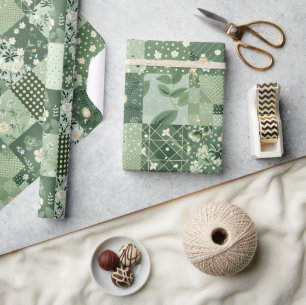Papier Cadeau Couvre-lit vert patchwork à carreaux géométriques 
