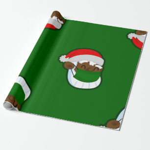 Papier Cadeau covid masque visage de noël noir père Noël