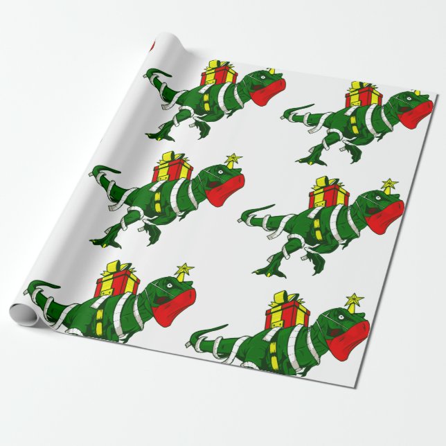 Papier Cadeau covid noël dinosaure visage masque trex cadeau drô (Déroulé)