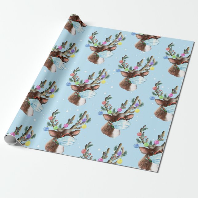 Papier Cadeau Covid Rudolph Reindeer 2020 Masque visage de Noël (Déroulé)