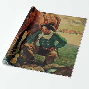 Papier Cadeau Cow-boy abreuvant son cheval par NC Wyeth