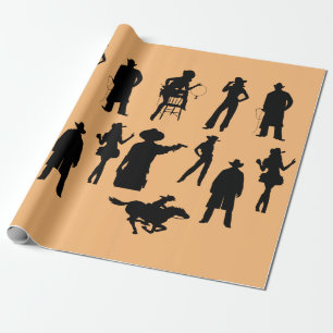 Papier Cadeau Cow-boys cow-girls du pays silhouettes rodéo