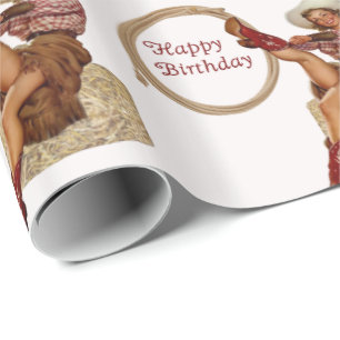 Papier Cadeau Cow-girl occidentale de cru de joyeux anniversaire