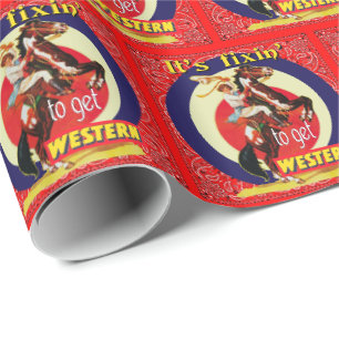 Papier Cadeau Cow-girl vintage de rodéo occidental élevant le