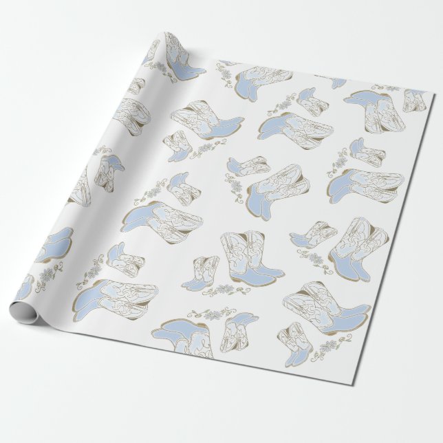 Papier Cadeau Cowboy Baby shower Pays Western Blue Boy (Déroulé)