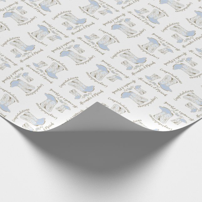 Papier Cadeau Cowboy Baby shower Pays Western Blue Boy (Coin)