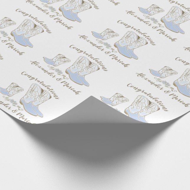 Papier Cadeau Cowboy Baby shower Pays Western Blue Boy (Coin)