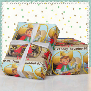 Papier Cadeau Cowboy Birthday Roundup Ajouter le nom Casquette C