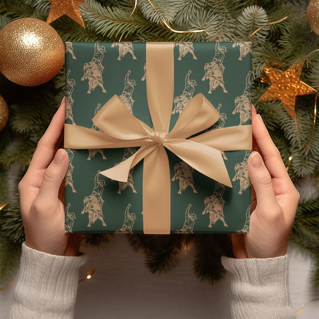 Papier Cadeau Cowboy Bull Western Dark Green Noël (Créateur téléchargé)