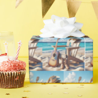 Papier Cadeau Cowboy Casquette, Guitare et Bottes dans le sable 