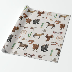 Papier Cadeau Cowboy Cowgirl Western Rodeo Pays Motif