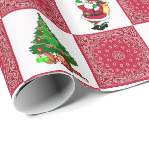 Papier Cadeau Cowboy Père Noël avec la copie rouge de Bandana