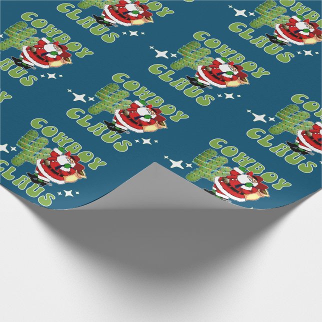 Papier Cadeau Cowboy Père Noël Cowboy Claus et Cactus Tree (Coin)