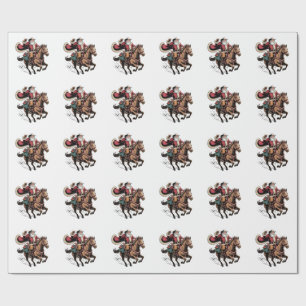 Papier Cadeau Cowboy Père Noël Monter Un Cheval Noël