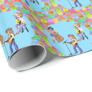 Papier Cadeau Cowgirl Country Western Band Guitares Singer