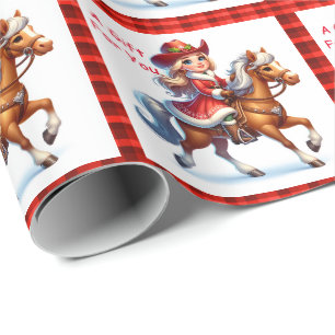 Papier Cadeau Cowgirl Père Noël Sur Horse Western Rodeo Noël