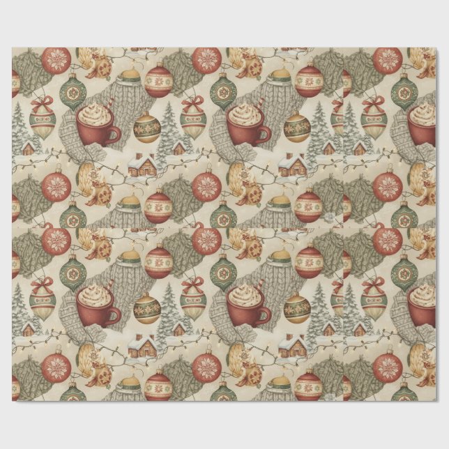 Papier Cadeau Cozy Christmas Cabin Wrapping Paper (Plat)