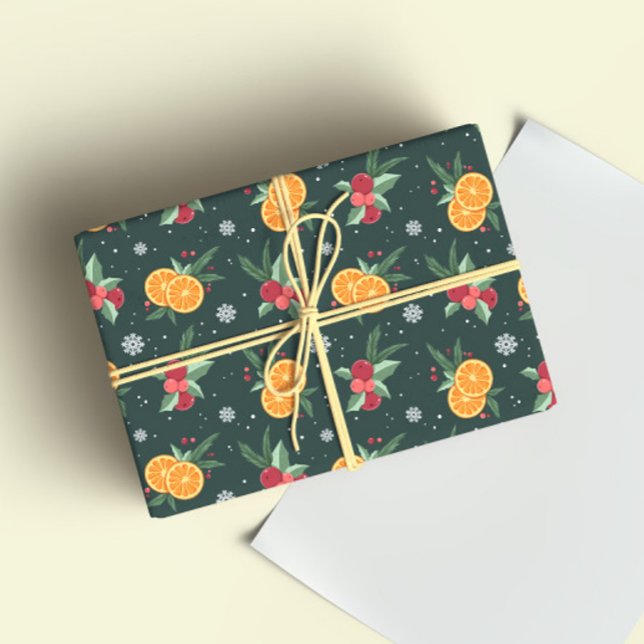 Papier Cadeau Cozy Christmas Oranges Wrapping Paper (Créateur téléchargé)