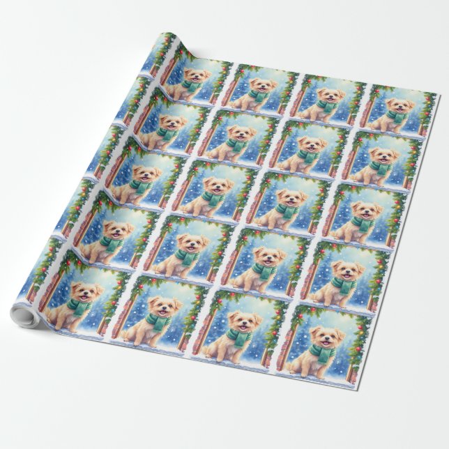 Papier Cadeau Cozy Watercolor Affenpinscher Christmas Snowy (Déroulé)
